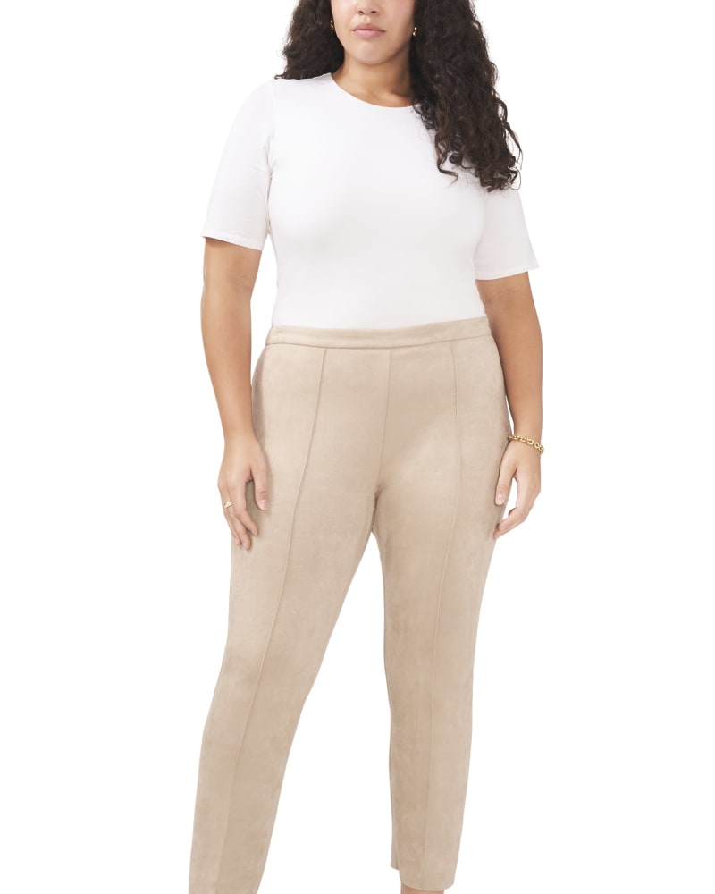 Front of a model wearing a size 1X Priscilla Pull On Legging in Latte by Vince Camuto. | dia_product_style_image_id:261828